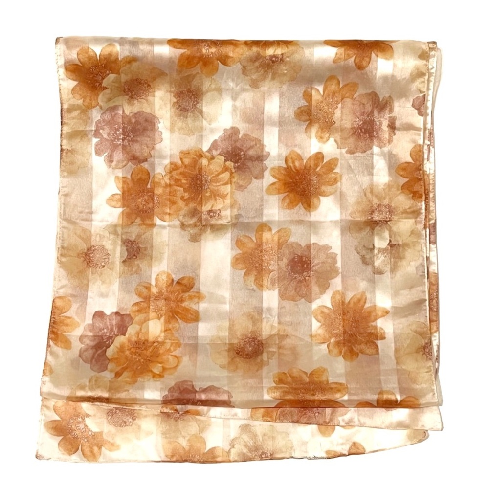 Orange and Beige Floral Shawl Scarf Lightweight Spring Autumn Wrap Flowers Neck